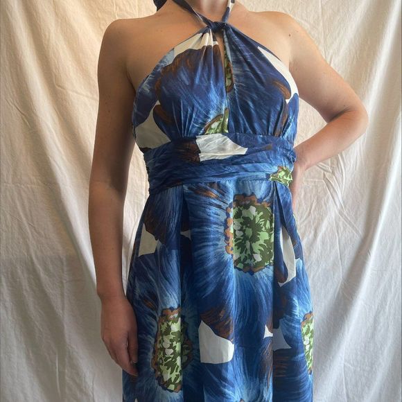 BCBG Paris 100% silk dress, sz 12, EUC, fully lined, halter style, knee length, - Picture 2 of 10